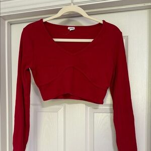 Garage Red Long Sleeve Crop Top